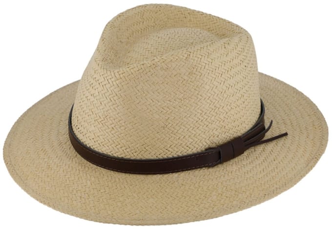 Zomerhoed Traveller met kunstlederen band Beige maat M