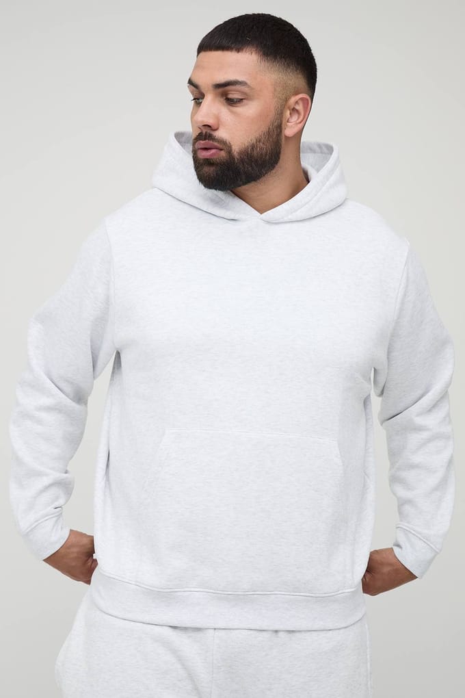 Plus Essential BM Signature Regular Fit Over the Head Hoodie | Grey Marl | Size 5XL