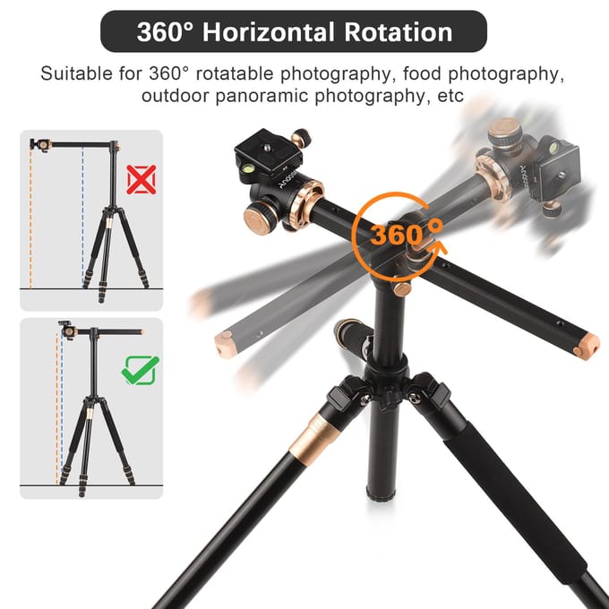 Andoer 184cm/72.4in Draagbaar Fotografie Statief Horizontaal Camera Statief Stand Monopod Aluminium zwart