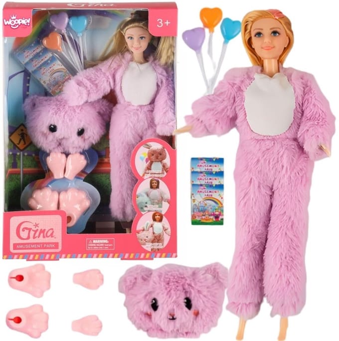 Woopie-pop in een pretpark met teddybeerkostuum