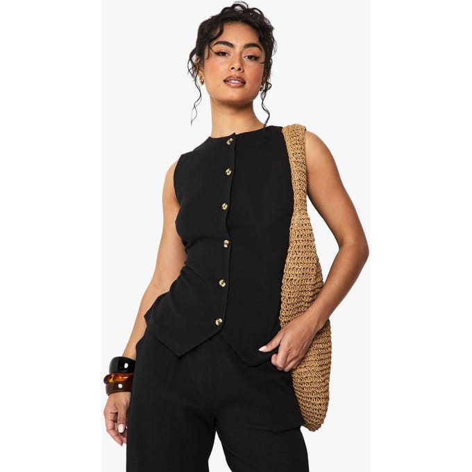 boohoo Dames Crinkle Getextureerd Gilet | Zwart | Maat: 38