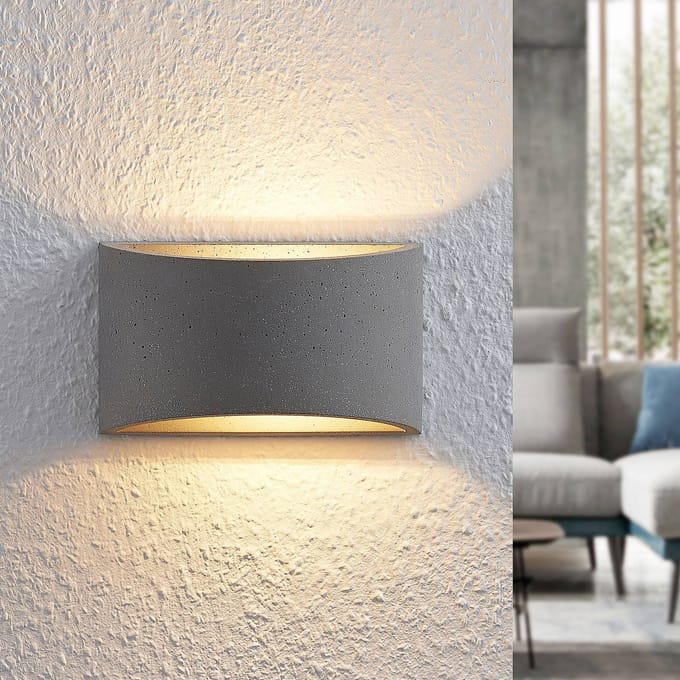 Lindby - wandlamp - 1licht - beton - H: 12 cm - G9 - grijs