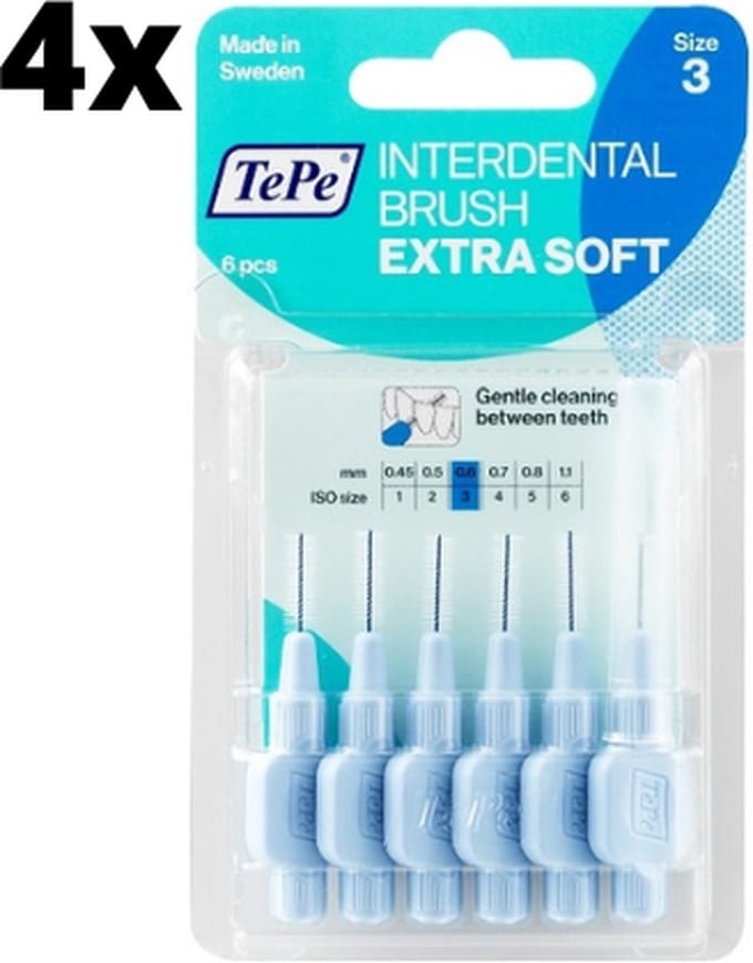 TePe Extra Soft Lichtblauw 0,6mm - 4 x 6 stuks - Voordeelverpakking