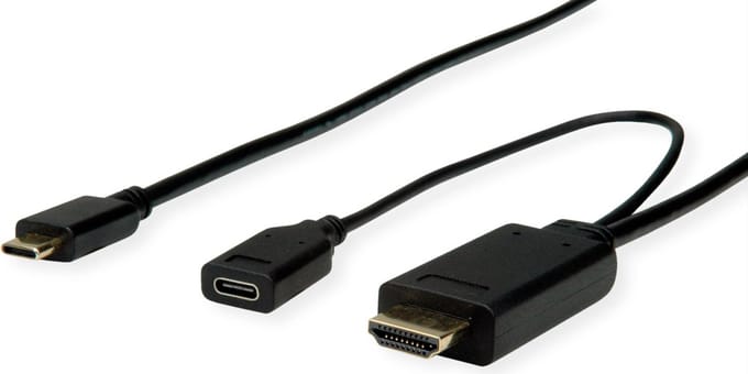 ROLINE USB type C - HDMI + USB C (PD) adapterkabel, M/M +F, 2 m
