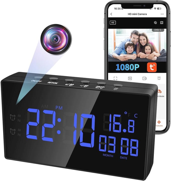 Mini Spy Camera Draadloze Alarmklok met 1080P HD Beeldkwaliteit en Bewegingsdetectie