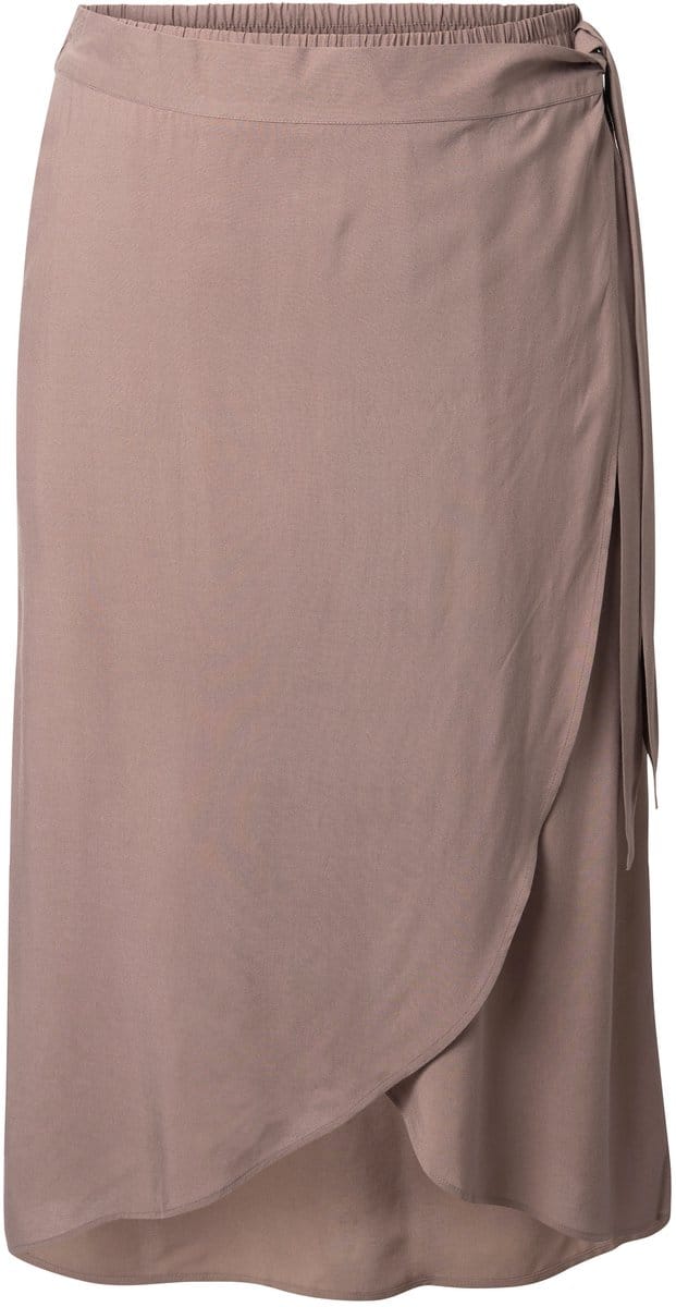 Ulla Popken - Dames - Wikkelrok A-lijn elastische tailleband langere achterkant - Lichtbruin - Maat 58+