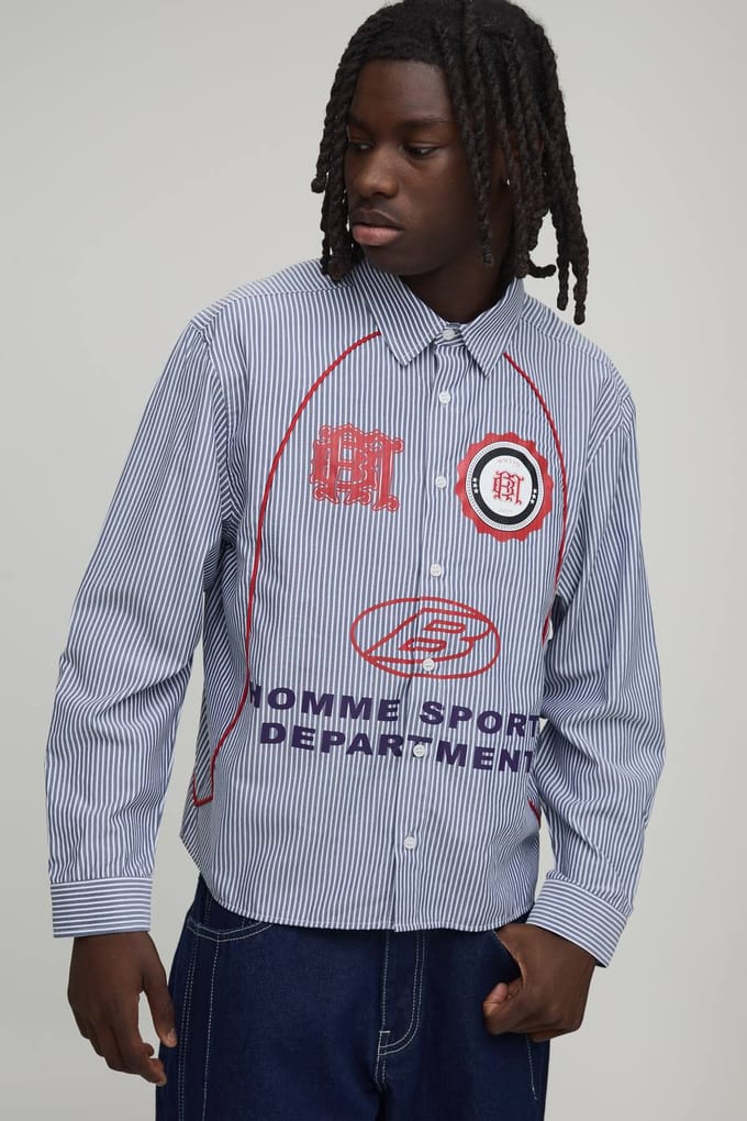 Oversized Ruim Gesneden Gebogen Paspel Sport Overhemd | Blue | Size Large