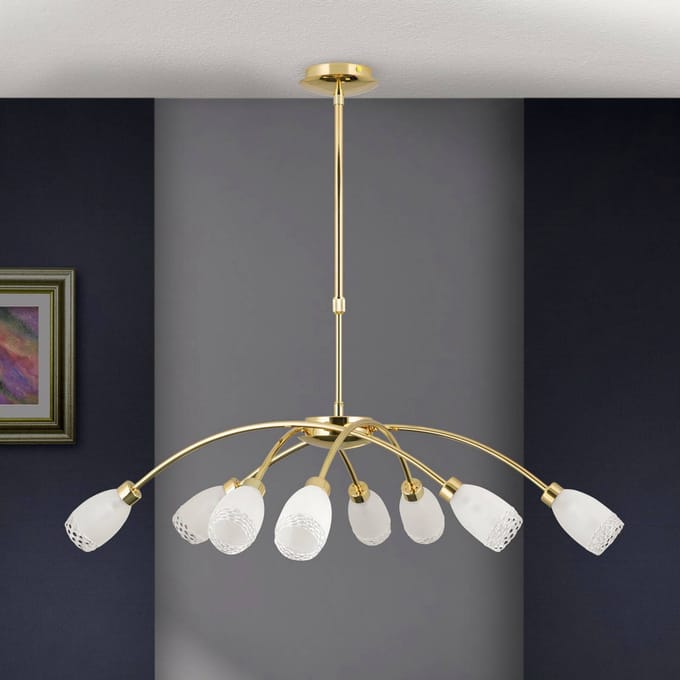 ORION hanglamp CARLA, messingkleurig, Ø 84 cm, metaal/glas 8-lamps.
