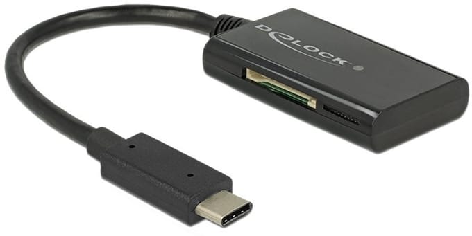 DeLOCK USB Cardreader met USB-C connector en 4 kaartsleuven - 2x Micro SD + 2x SD (o.a. SD 3.0/UHS-I) - USB3.0
