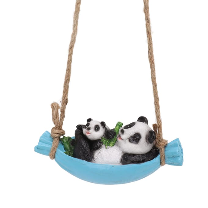 Statue Balançoire Panda Mère et Bébé Panda Allongés Sur La Balançoire Résine Simulation Animal Jardin white