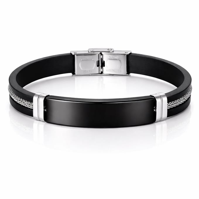 LGT Jewels Siliconen armband Heren RVS ID Zwart