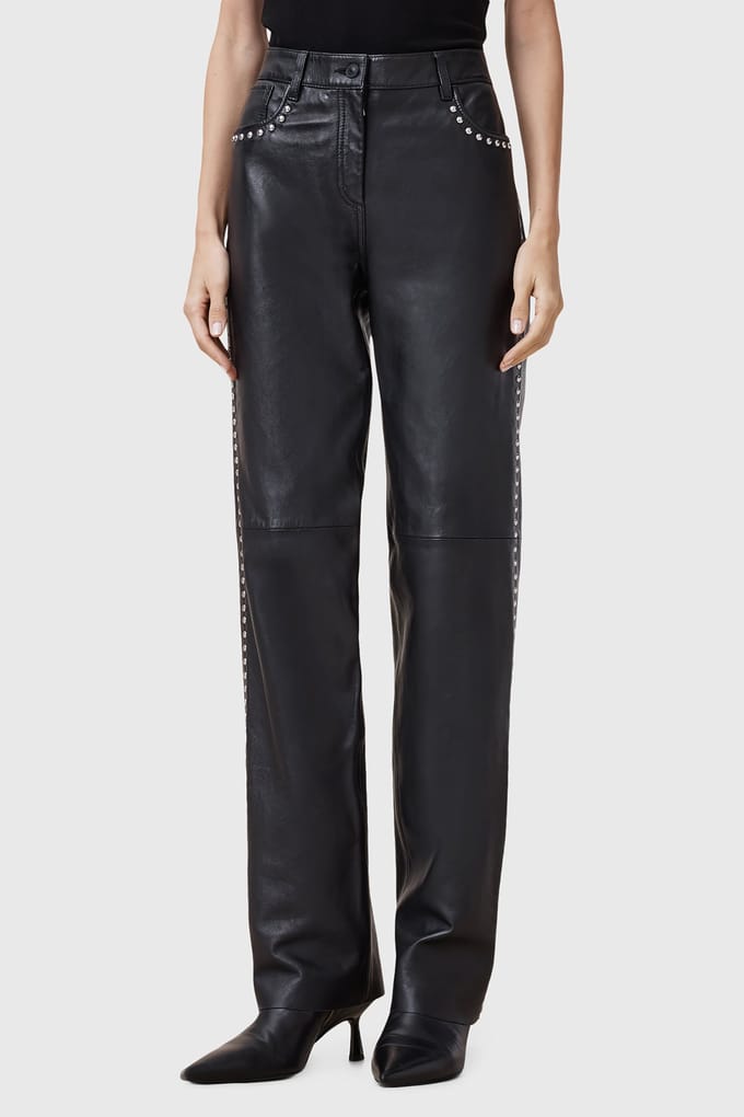 AllSaints Saige Stud Trouser Black Taglia: 12 | Pantaloni di pelle Outlet | Donna | Nero