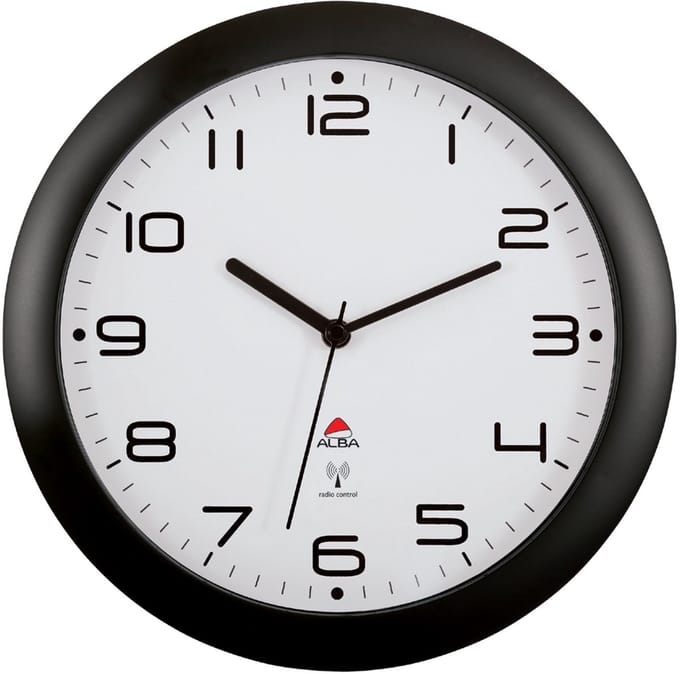 ALBA radio gestuurde wandklok ´HORNEWRC N´, zwart, diameter: 300 mm