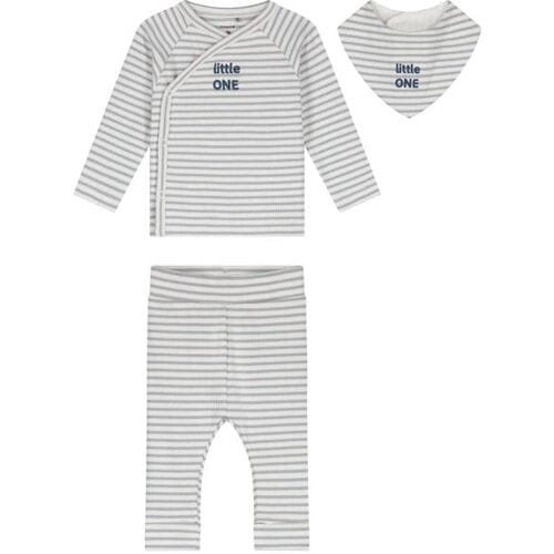 Prénatal newborn kledingset rib streep Soft Blue Grey 56 unisex