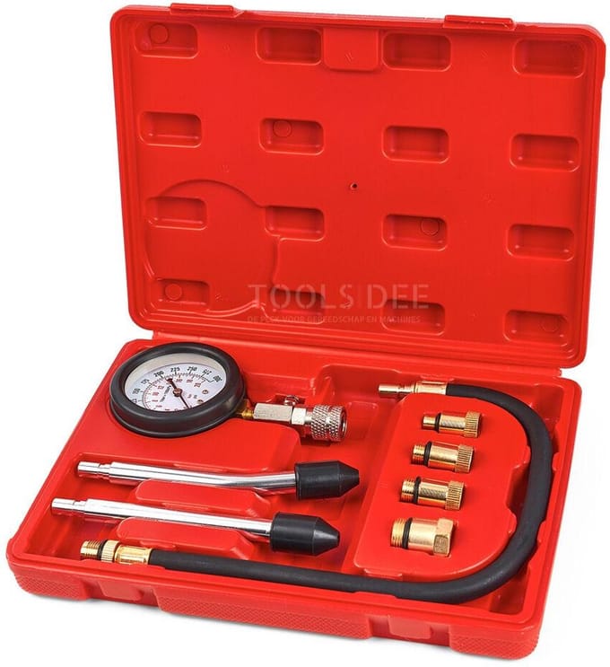 HBM 8-delige auto compressietester model 2 met 45 cm slang en opbergkoffer