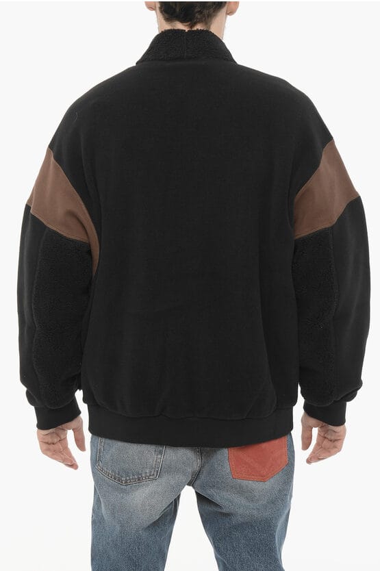 Fleece tweekleurige KIMONO-sweatshirt in Marrone, Nero