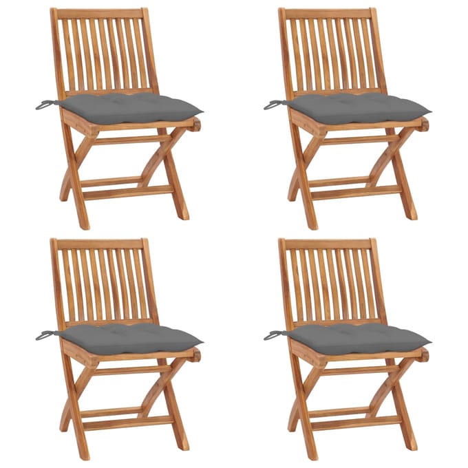 vidaXL - Opklapbare - stoelen - met - kussens, - 4 - stuks, - massief - teakhout