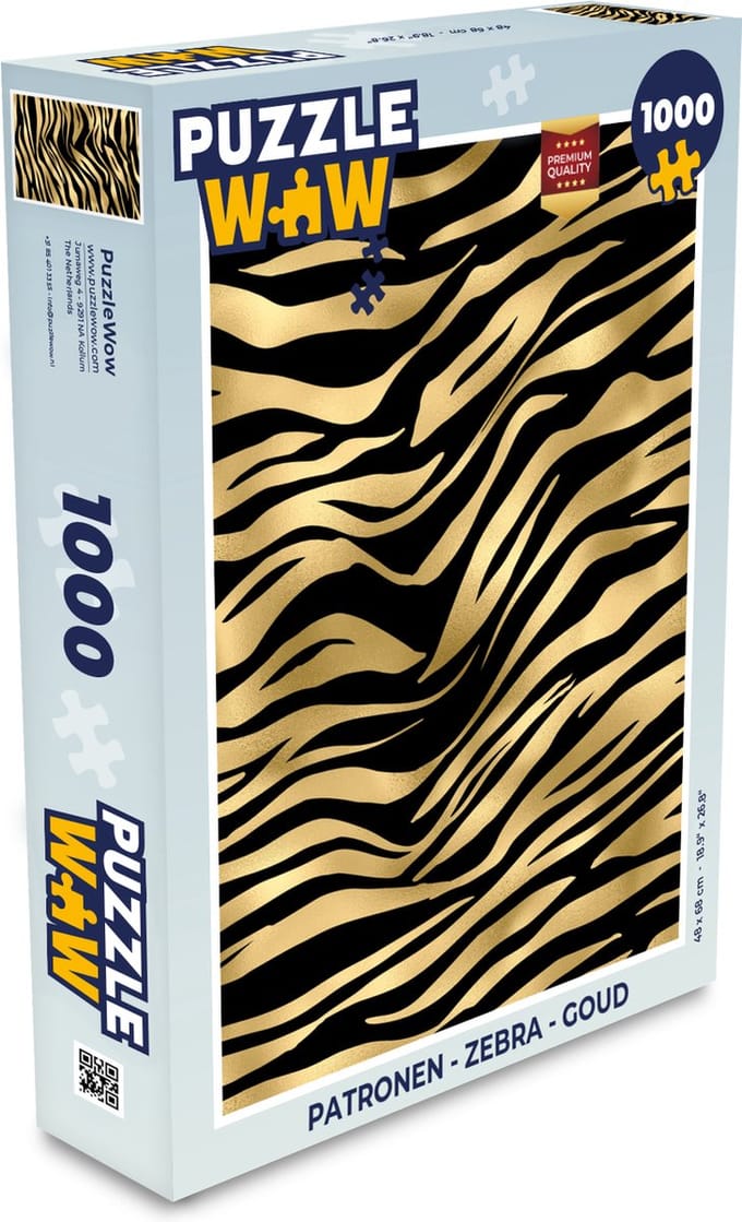 Puzzel Patronen - Zebra - Goud - Legpuzzel - Puzzel 1000 stukjes volwassenen
