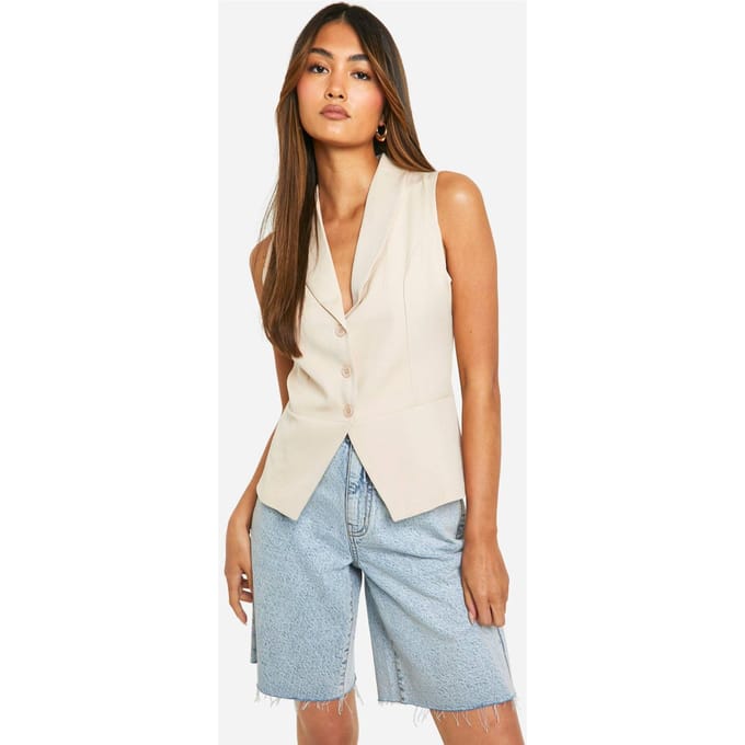 boohoo Dames Gespleten zoom longline weste | Sand | Maat: 14