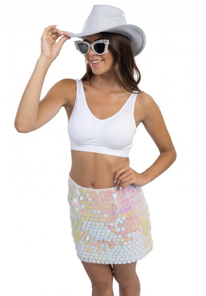 Chaks – Verkleedkleding Rok – Pailletten Iridescent – Wit– Dames - Maat L