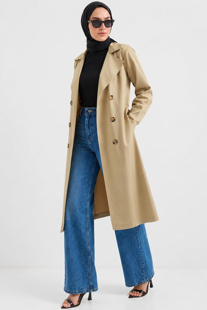 Dubbelbreasted Lange Trenchcoat