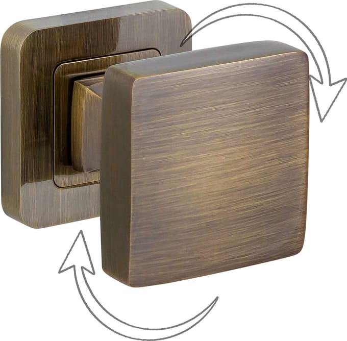 Deurknop BOB draaibaar (rechts) - luxe vierkante deurknop - antiek messing - 5x5cm