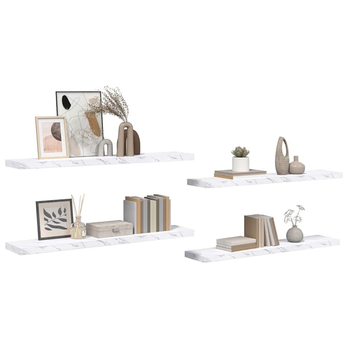 vidaXL - Wandplank - 4 - st - Wit - Marmer - 120 - x - 23,5 - x - 3,8 - cm - Bewerkt - hout