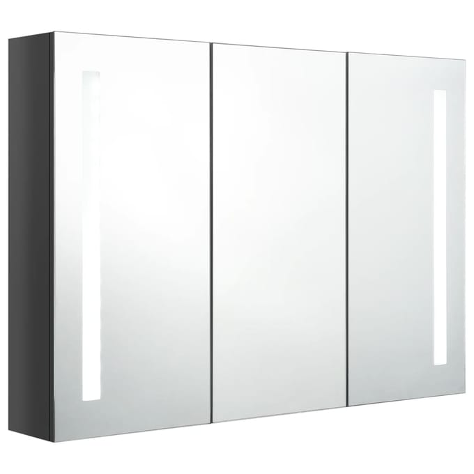 vidaXL - Badkamerkast - met - spiegel - en - LED - 89x14x62 - cm - glanzend - grijs