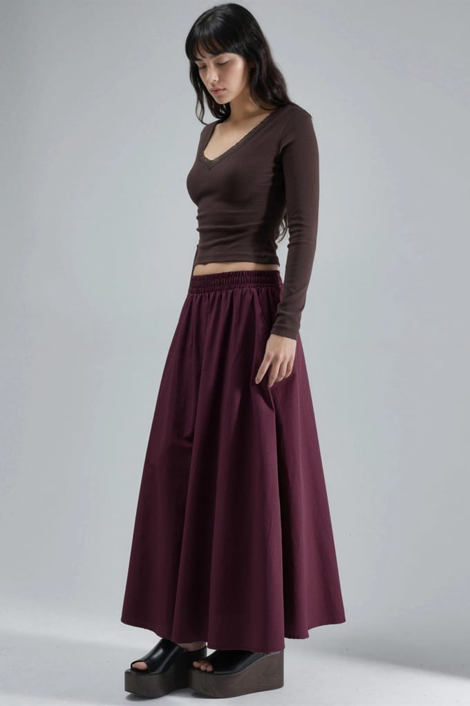 Elastische Taille Midi Rok met Zakken