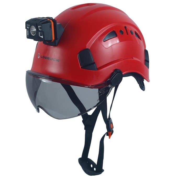 Casque de sécurité LOEBUCK avec lunettes et phare LED, Casque de protection industriel pour travaux de construction 53-64cm