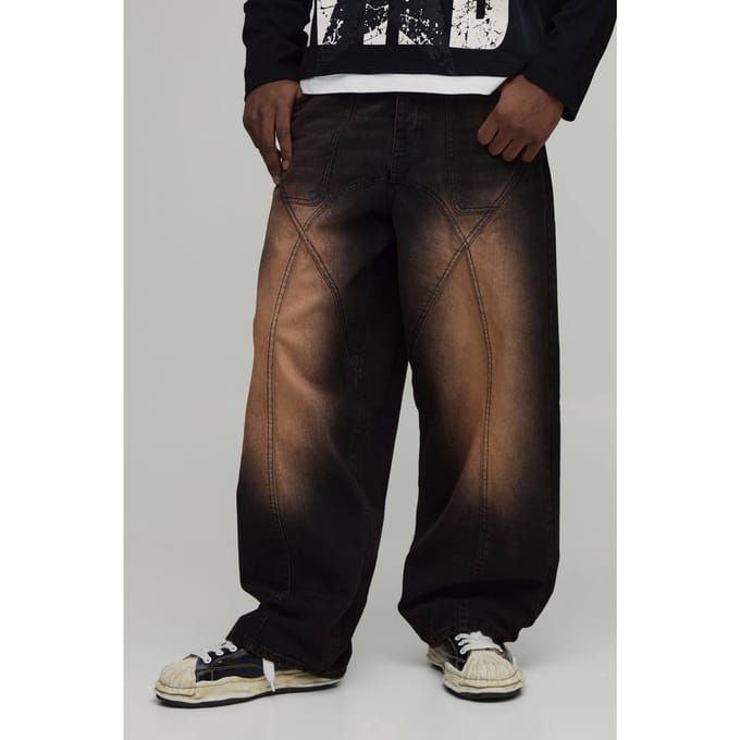 Super Baggy Jeans Met Panelen En Washed Afwerking | Brown | Size 28R