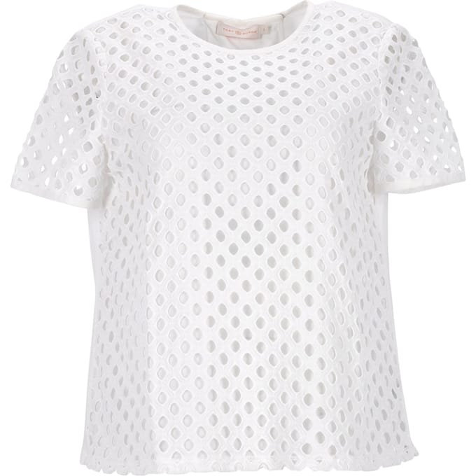 Tory Burch T-shirt met oogjes aan de voorkant in wit katoen