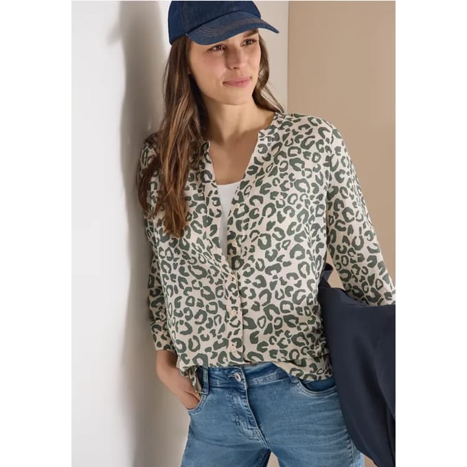Blouse met leopatroon in linnenmix