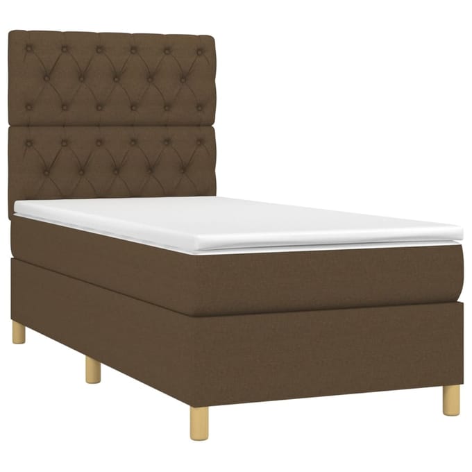 vidaXL - Boxspring - met - matras - en - LED - stof - donkerbruin - 80x200 - cm