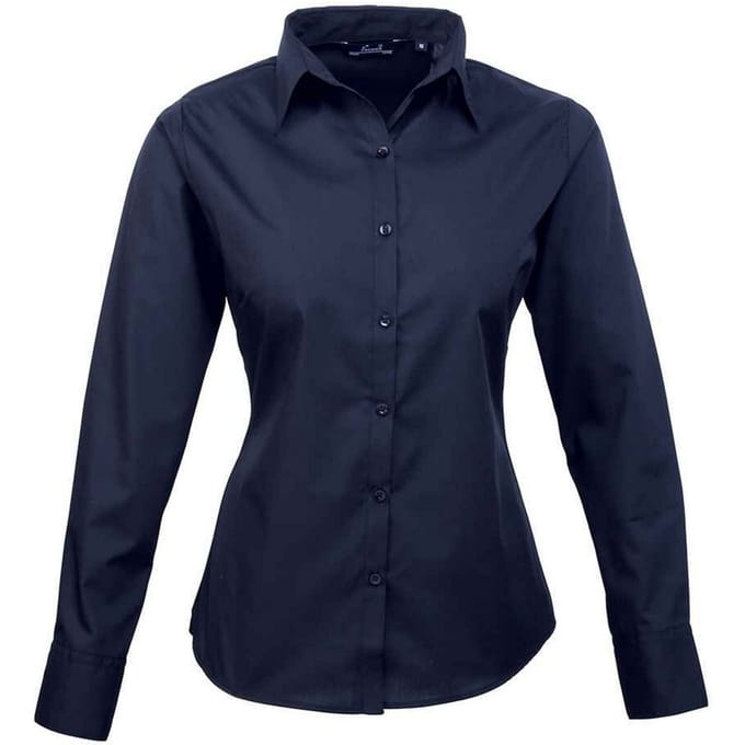 Premier Dames/Dames Popeline Blouse met Lange Mouwen (Marine)