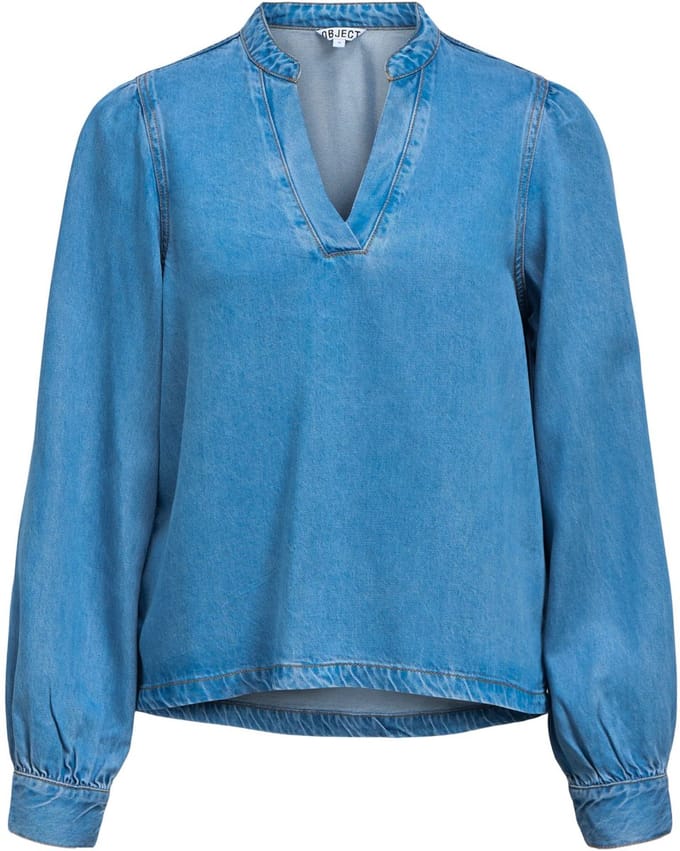Object Objframe V-neck Re Denim Top Tops & T-shirts Dames - Shirt - Blauw - Maat 42