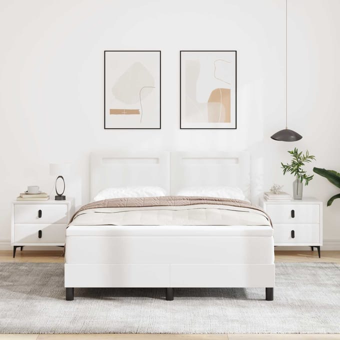 vidaXL - Boxspring - bed - met - hoofdeinde - Wit - 160 - x - 200 - cm - Kunstleer