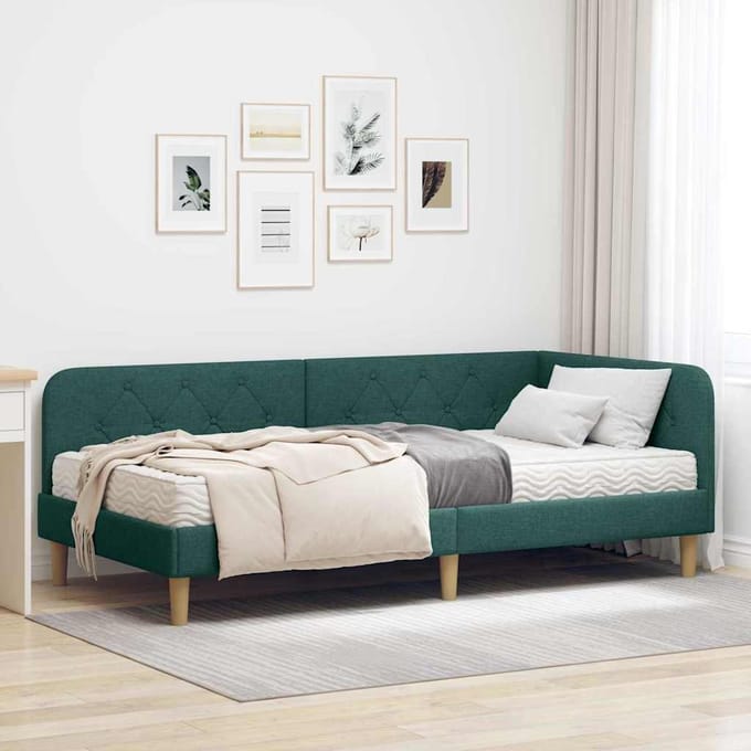 vidaXL - Hoek - Bed - Frame - Donkergroen - 90 - x - 200 - cm - Stof