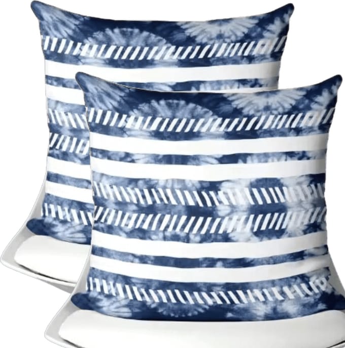 buitenkussen hoes 2stuks blauw-wit design1