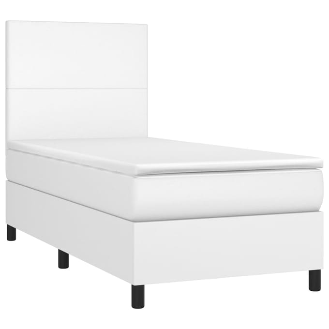 vidaXL - Boxspring - met - matras - en - LED - kunstleer - wit - 80x200 - cm