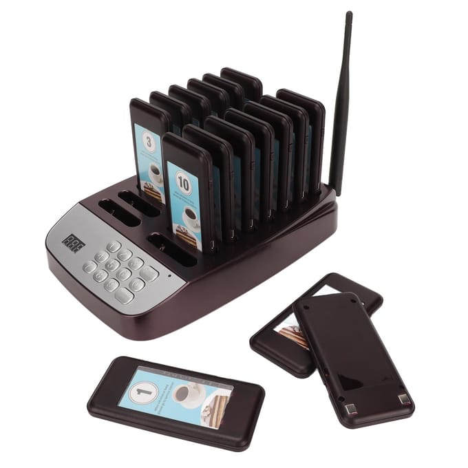 Système de Pager de Restaurant 1 à 16 3 Modes d'Alerte Longue Distance de Transmission Système d'Appel Sans Fil EU Plug black