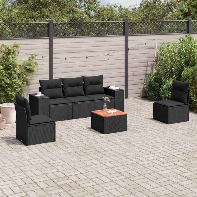 vidaXL - 6-delige - Loungeset - met - kussens - poly - rattan - zwart