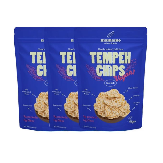 Mamame Tempeh Chips Zeezout Knapperige Hartige Snack 50g x 3 Pak beige
