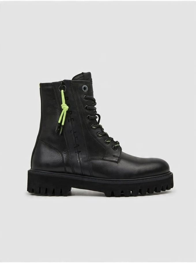 Pepe Jeans - Leren Dameslaarzen - Zwart - Enkellengte - Maat 41