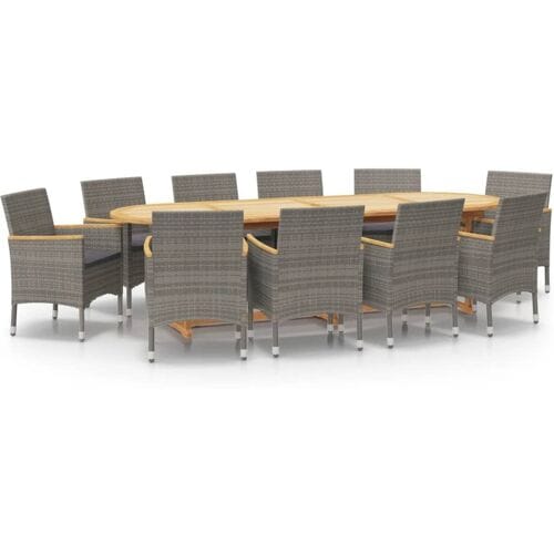 vidaXL - 11-delige - Tuinset - met - kussens - grijs