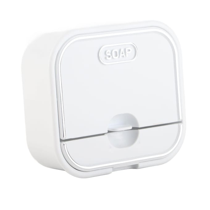Boîte à Savon Maison Murale Non Perforée Boîte à Savon Drainante Couvercle Rabattable Boîte à Savon de Salle de Bain Blanche blanc