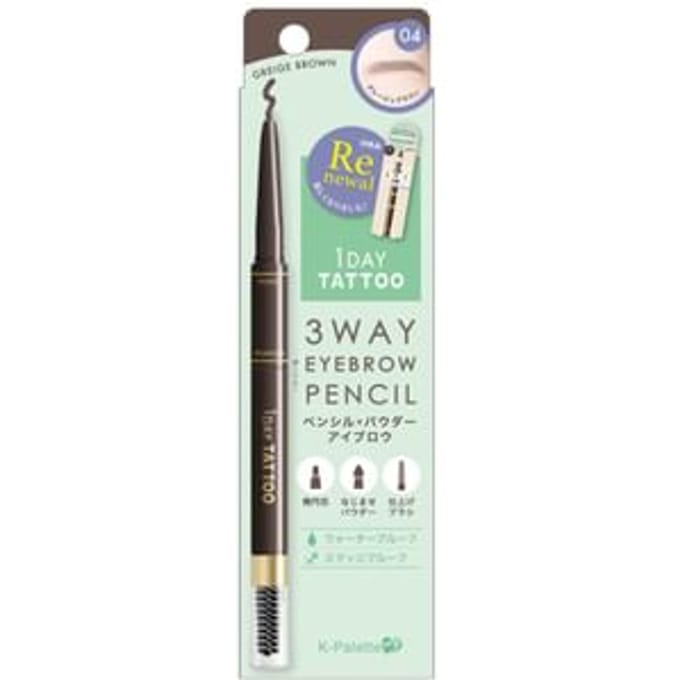 K-Palette - 1 Day Tattoo 3 Way Eyebrow Pencil 04 Greige Brown