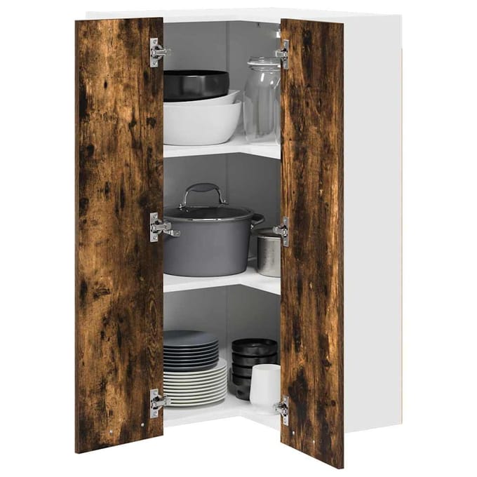vidaXL - Hangkast - Gerookte - Eik - en - Wit - 57 - x - 57 - x - 100 - cm - Bewerkt - hout