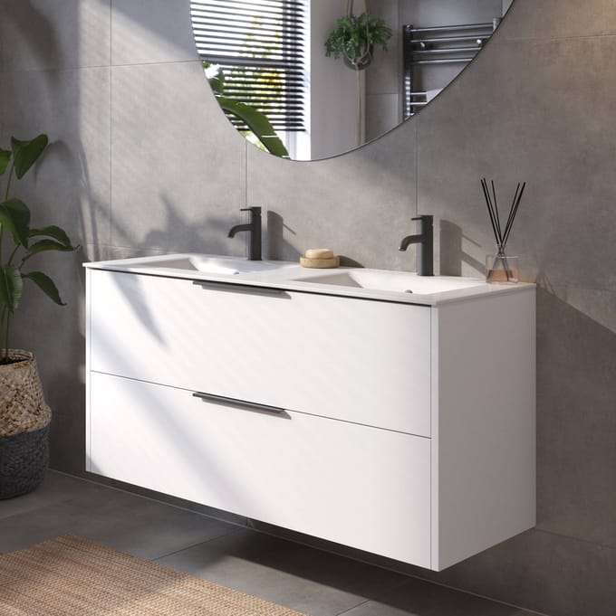 Saqu Lima Badkamermeubel Set - 121x51 cm - Voorgemonteerd - Wit - Wastafelmeubel - Badmeubel