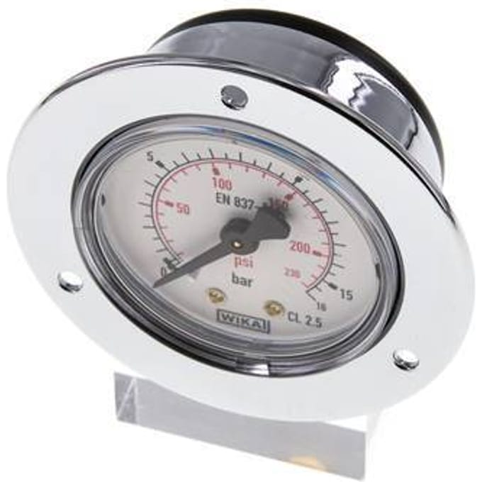 0..16 Bar Paneelmontage Manometer Staal/Messing 50 mm Klasse 2.5 (Voorflens) - MW01650SH-FP